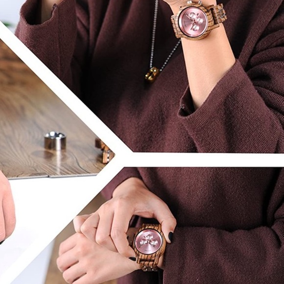 WOMANS PINK WOODEN FASHION WORK WATCH NEW - Picture 3 of 10